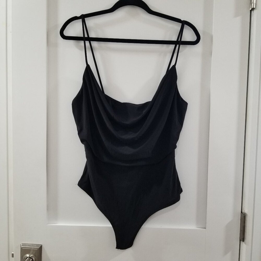 NWT Fashion Nova Black Cami Cowl Drape Neck Bodysuit Size 1X